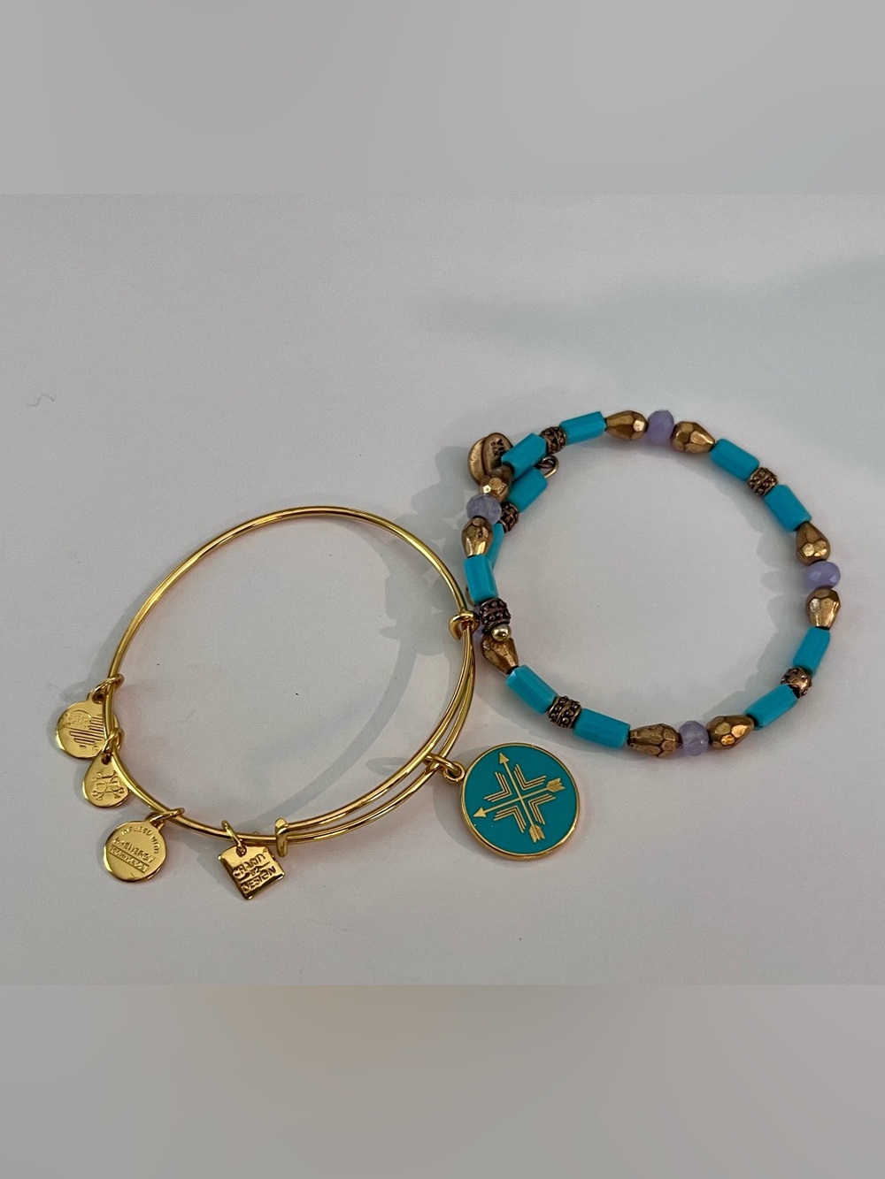 Alex and Ani Gold-Tone Arrow Charm Bracelet Set – 2 Piece Stack